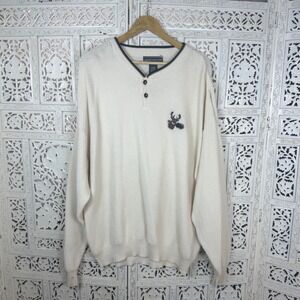 Vtg Deadstock Chunky Henley Sweater Mens XLarge Hunting Deer Textured 90's